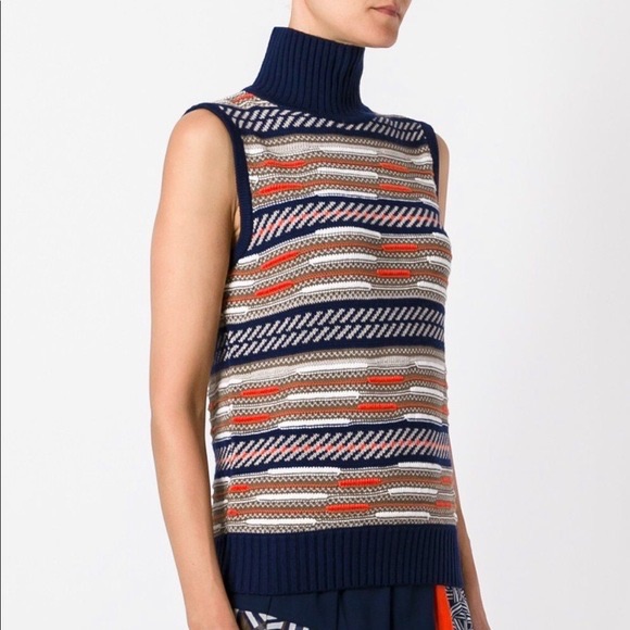 Diane Von Furstenberg Turtleneck Sweater Vest - Blue/Orange/White - Size M - Euc